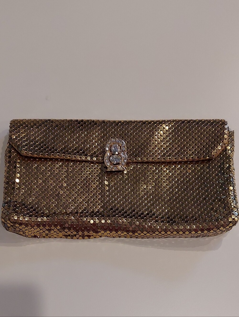 Vintage Whiting & Davis Gold Mesh Evening Clutch with Crystals